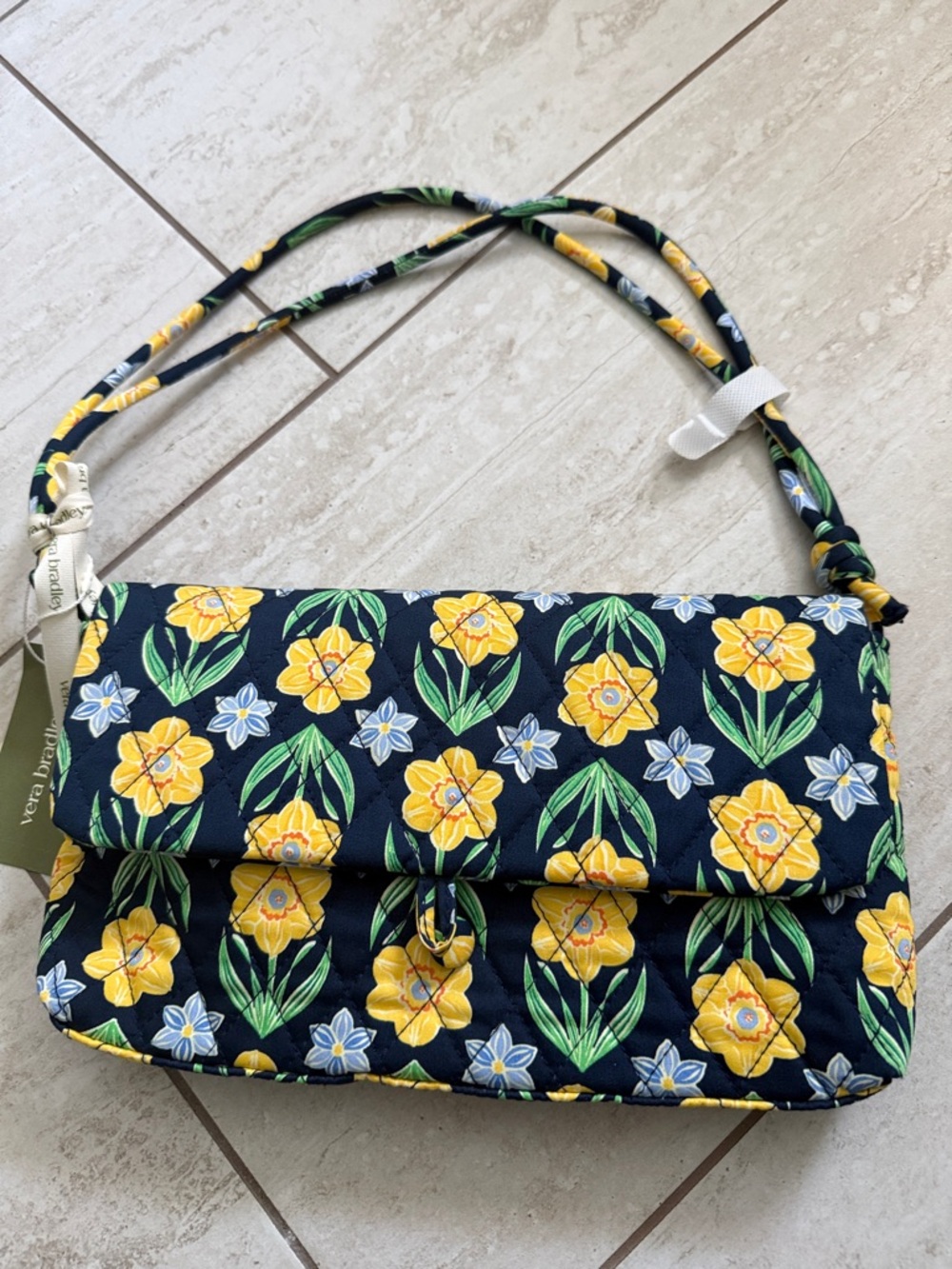 Vera Bradley Navy Yellow daffodil  Quilted shoulder Bag nwt .authentic